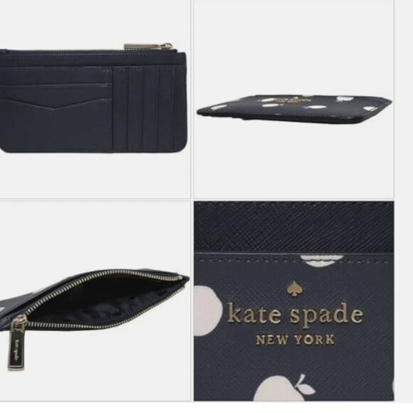 Kate Spade Staci Large Slim Card Holder Orchard Toss Apple Blue White Cardholder - Picture 3 of 3
